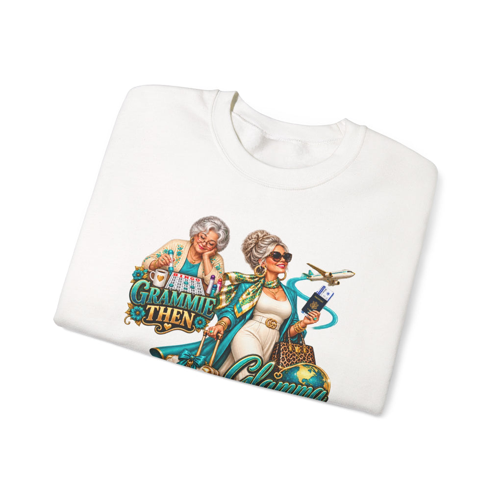 Grammie to Glamma | Jet-Setting Grandma Crewneck Sweatshirt – Grandma Glow-Up Collection