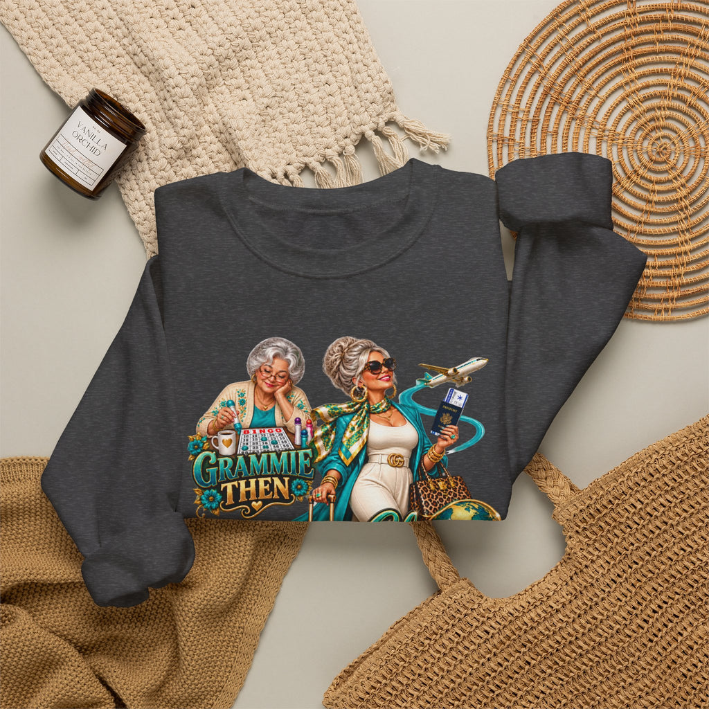 Grammie to Glamma | Jet-Setting Grandma Crewneck Sweatshirt – Grandma Glow-Up Collection