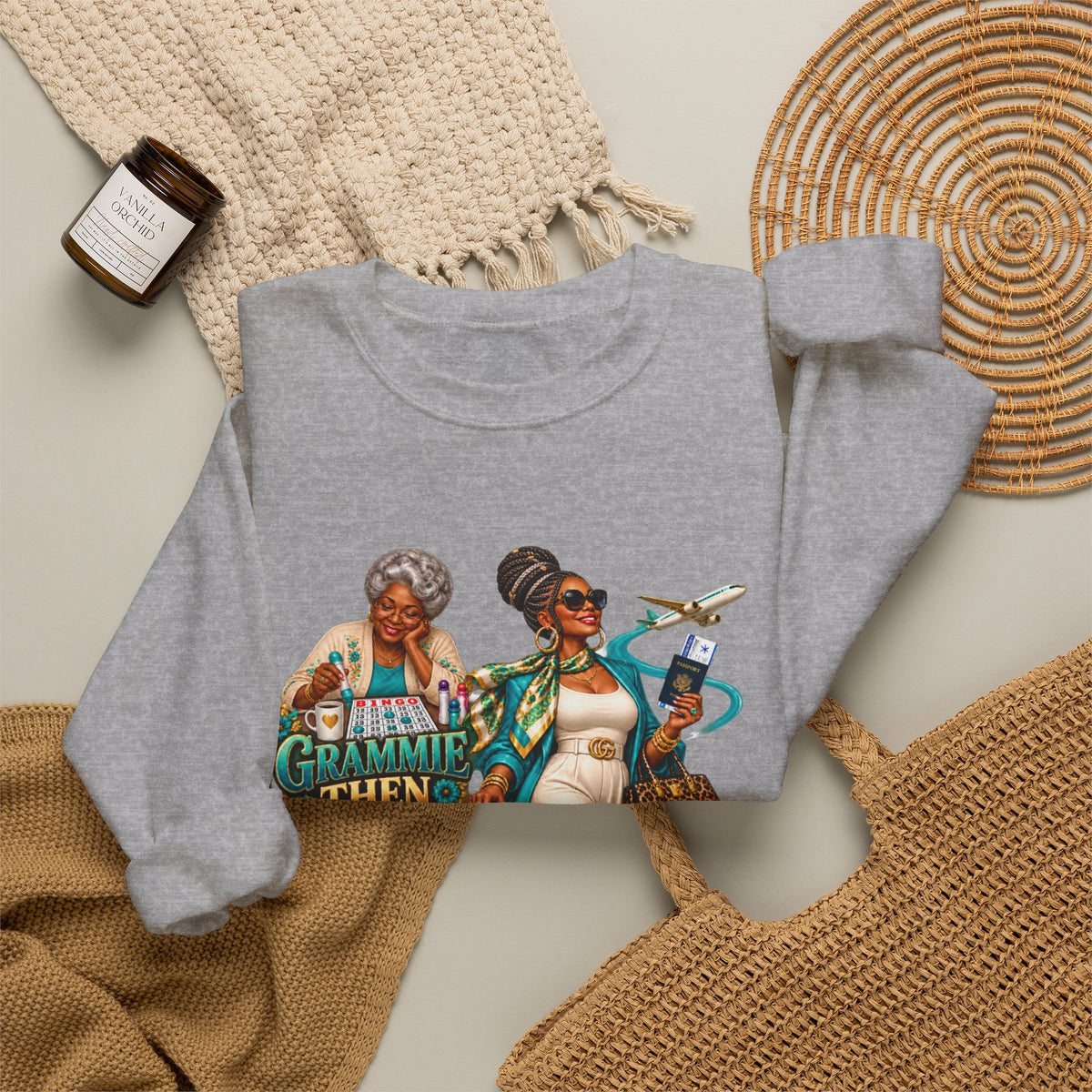Grammie to Glamma | Jet-Setting Grandma Crewneck Sweatshirt –African American  Grandma Glow-Up Collection