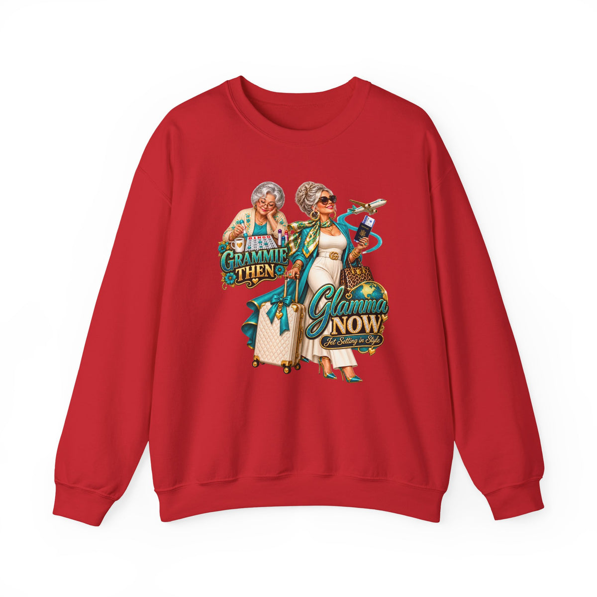 Grammie to Glamma | Jet-Setting Grandma Crewneck Sweatshirt – Grandma Glow-Up Collection