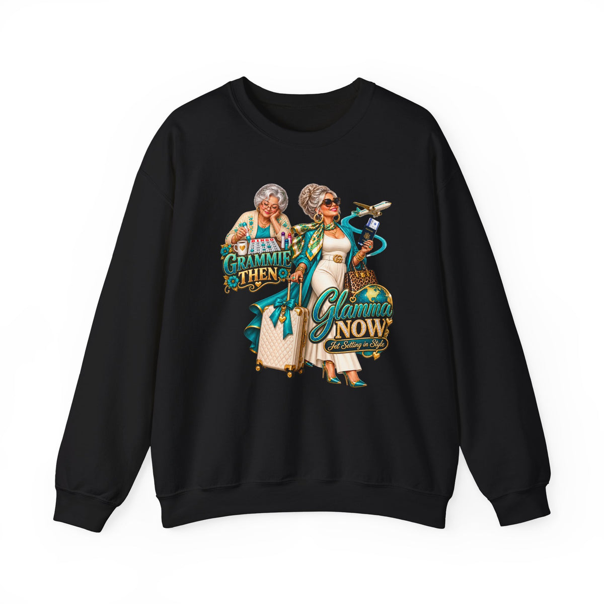 Grammie to Glamma | Jet-Setting Grandma Crewneck Sweatshirt – Grandma Glow-Up Collection