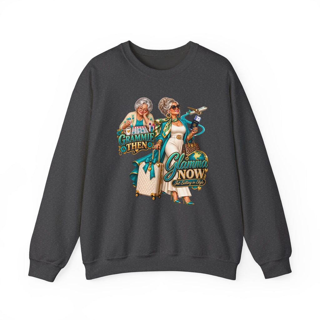 Grammie to Glamma | Jet-Setting Grandma Crewneck Sweatshirt – Grandma Glow-Up Collection