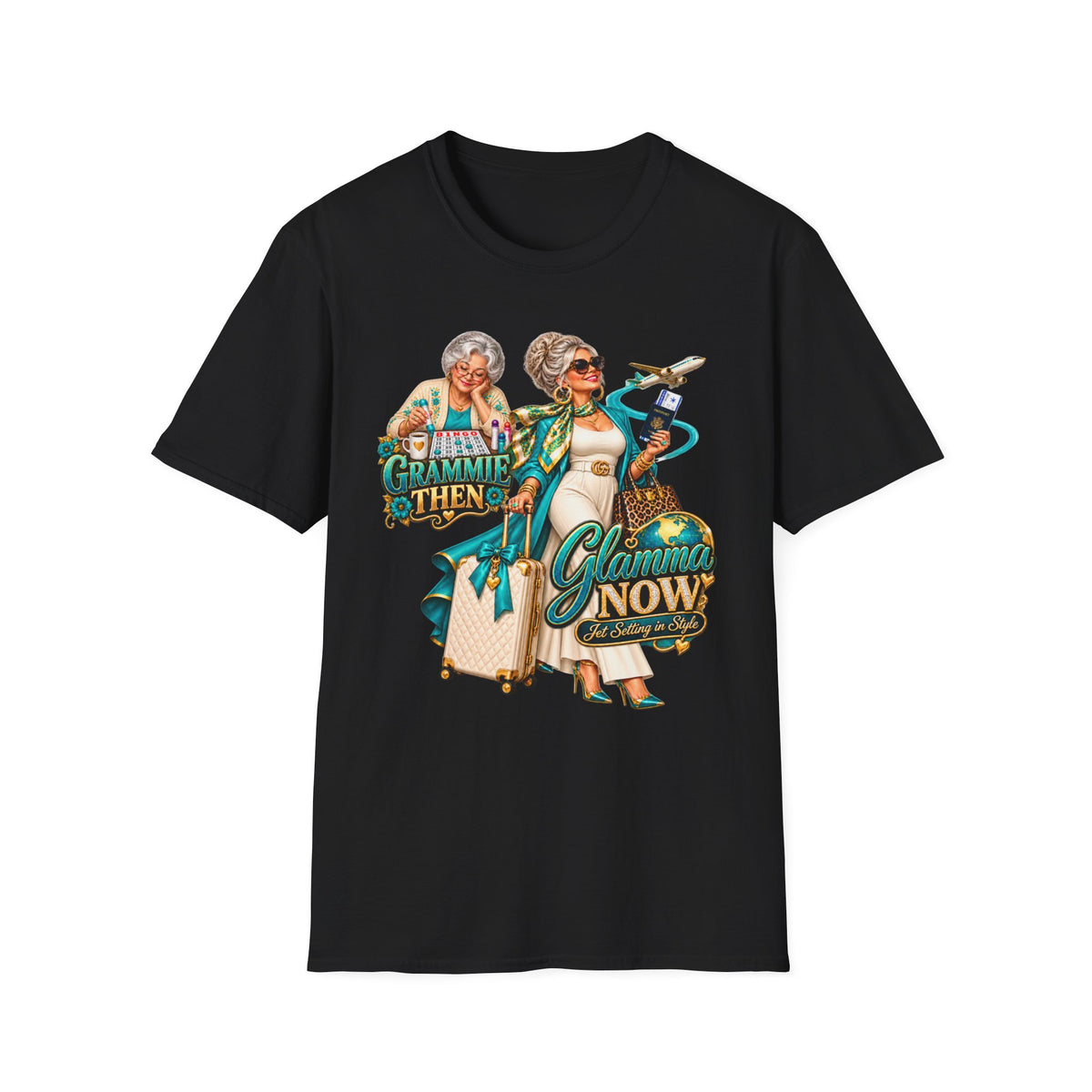 Grammie to Glamma | Jet-Setting Grandma Graphic Tee – Grandma Glow-Up Collection
