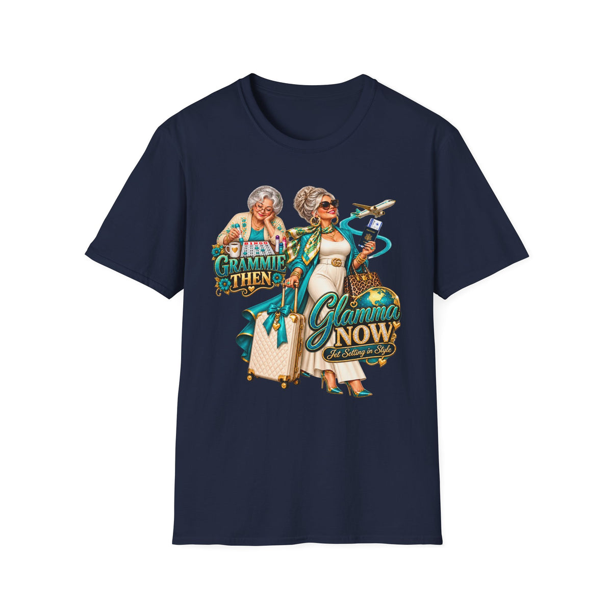 Grammie to Glamma | Jet-Setting Grandma Graphic Tee – Grandma Glow-Up Collection