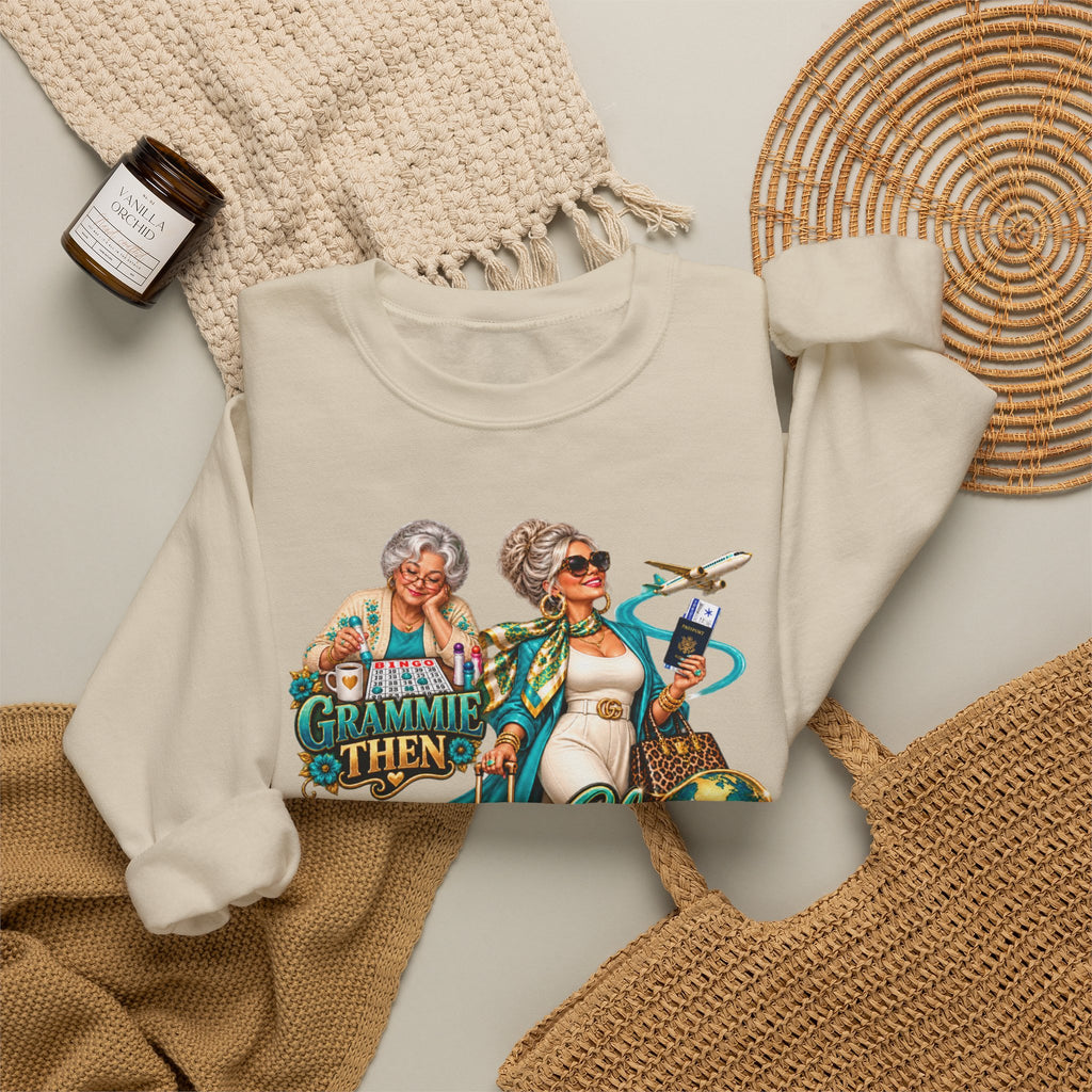 Grammie to Glamma | Jet-Setting Grandma Crewneck Sweatshirt – Grandma Glow-Up Collection