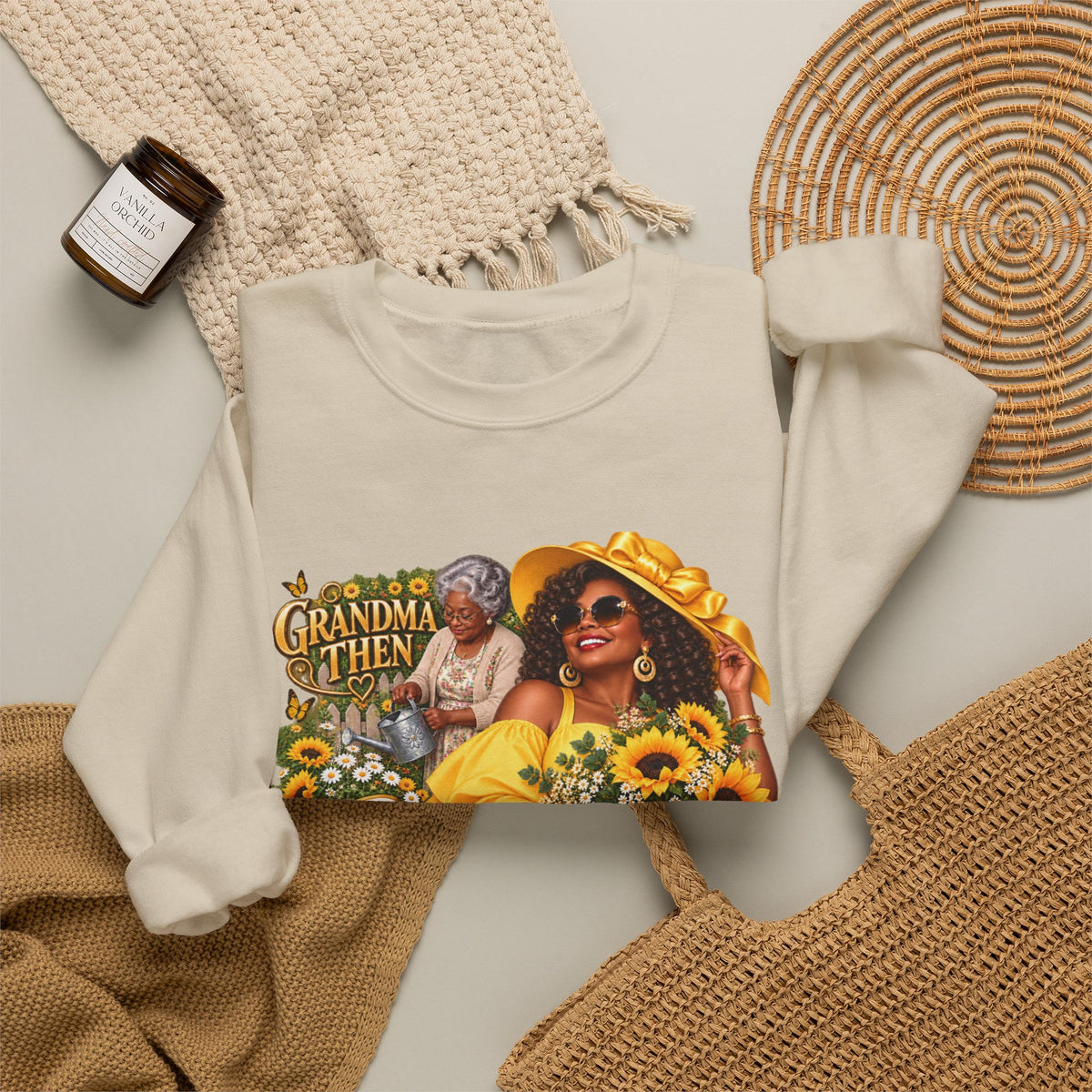 Grandma to Sunshine | African American  Grandma Glow-Up Cozy Crewneck Sweatshirt