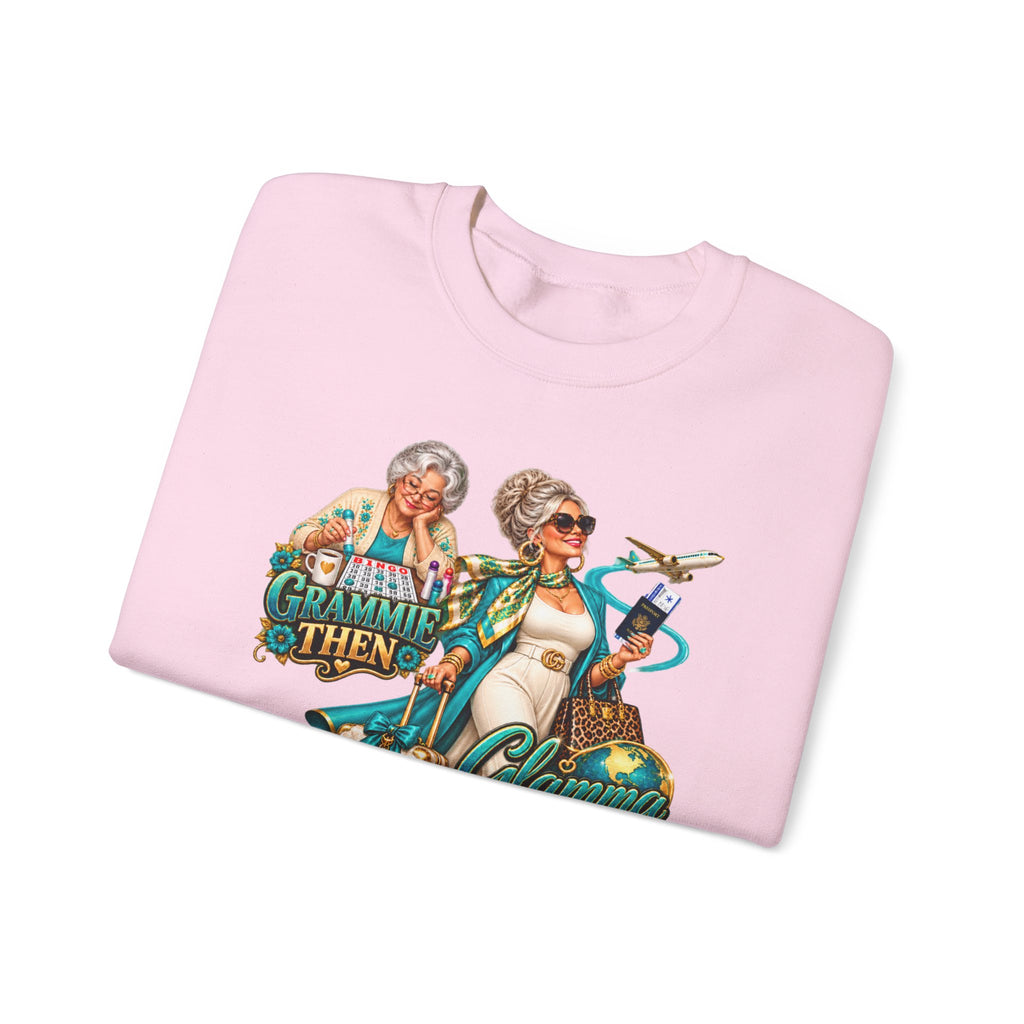Grammie to Glamma | Jet-Setting Grandma Crewneck Sweatshirt – Grandma Glow-Up Collection