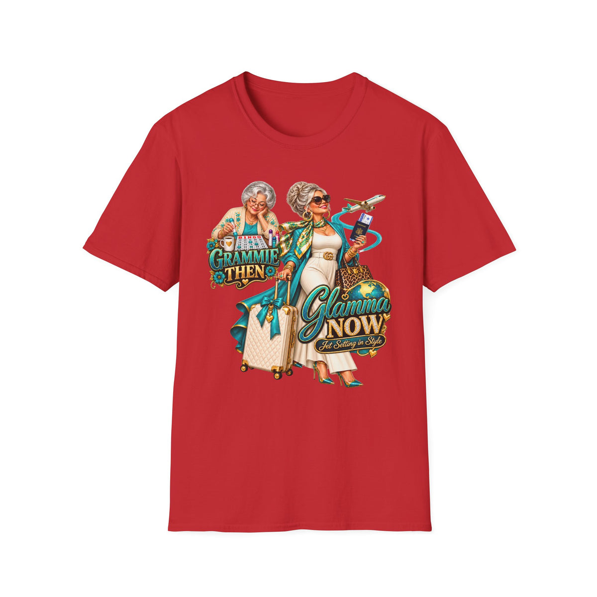 Grammie to Glamma | Jet-Setting Grandma Graphic Tee – Grandma Glow-Up Collection
