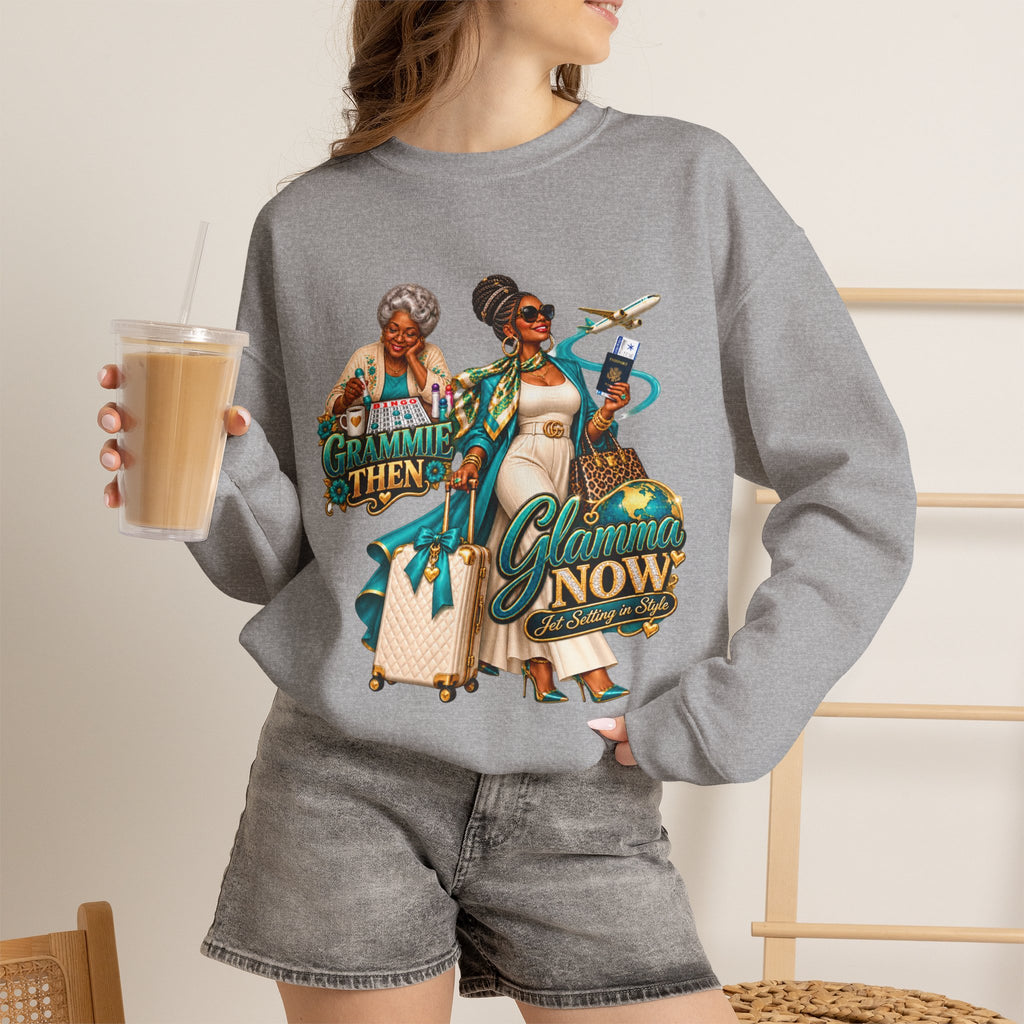 Grammie to Glamma | Jet-Setting Grandma Crewneck Sweatshirt –African American  Grandma Glow-Up Collection