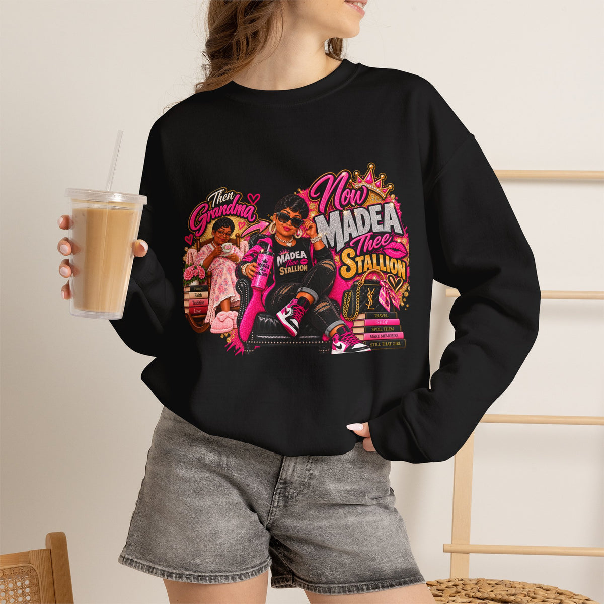 Grandma to Madea thee Stallion | Fabulous Grandma Glow-Up Crewneck Sweatshirt