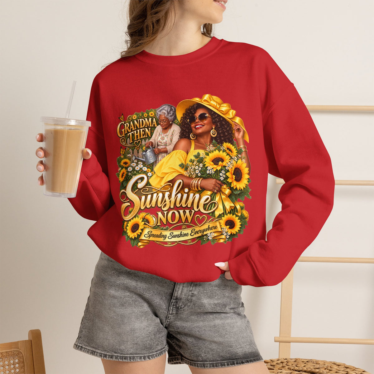 Grandma to Sunshine | African American  Grandma Glow-Up Cozy Crewneck Sweatshirt