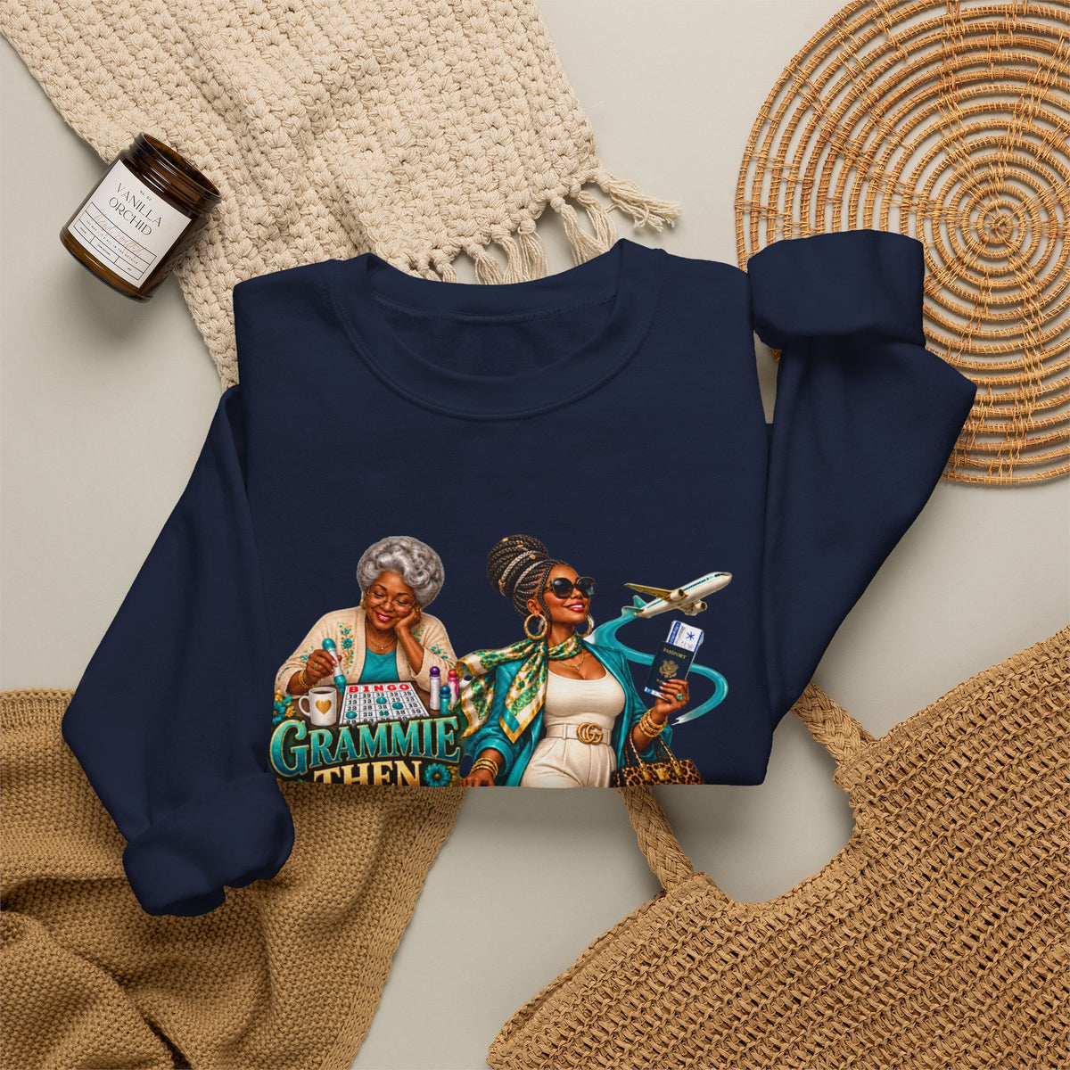 Grammie to Glamma | Jet-Setting Grandma Crewneck Sweatshirt –African American  Grandma Glow-Up Collection