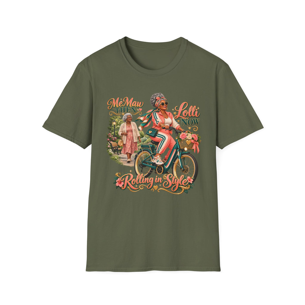 MeMaw to Lolli | Rolling in Style African American Grandma Glow-Up Graphic Tee