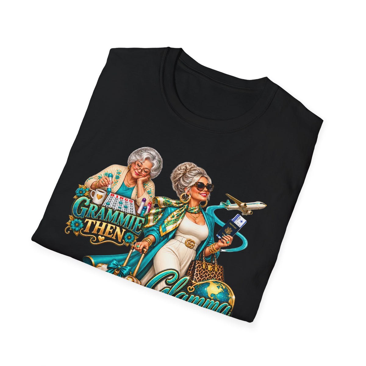 Grammie to Glamma | Jet-Setting Grandma Graphic Tee – Grandma Glow-Up Collection