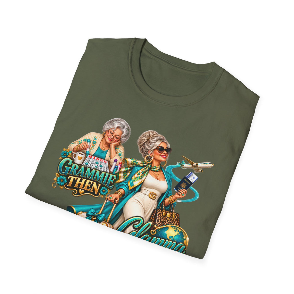 Grammie to Glamma | Jet-Setting Grandma Graphic Tee – Grandma Glow-Up Collection