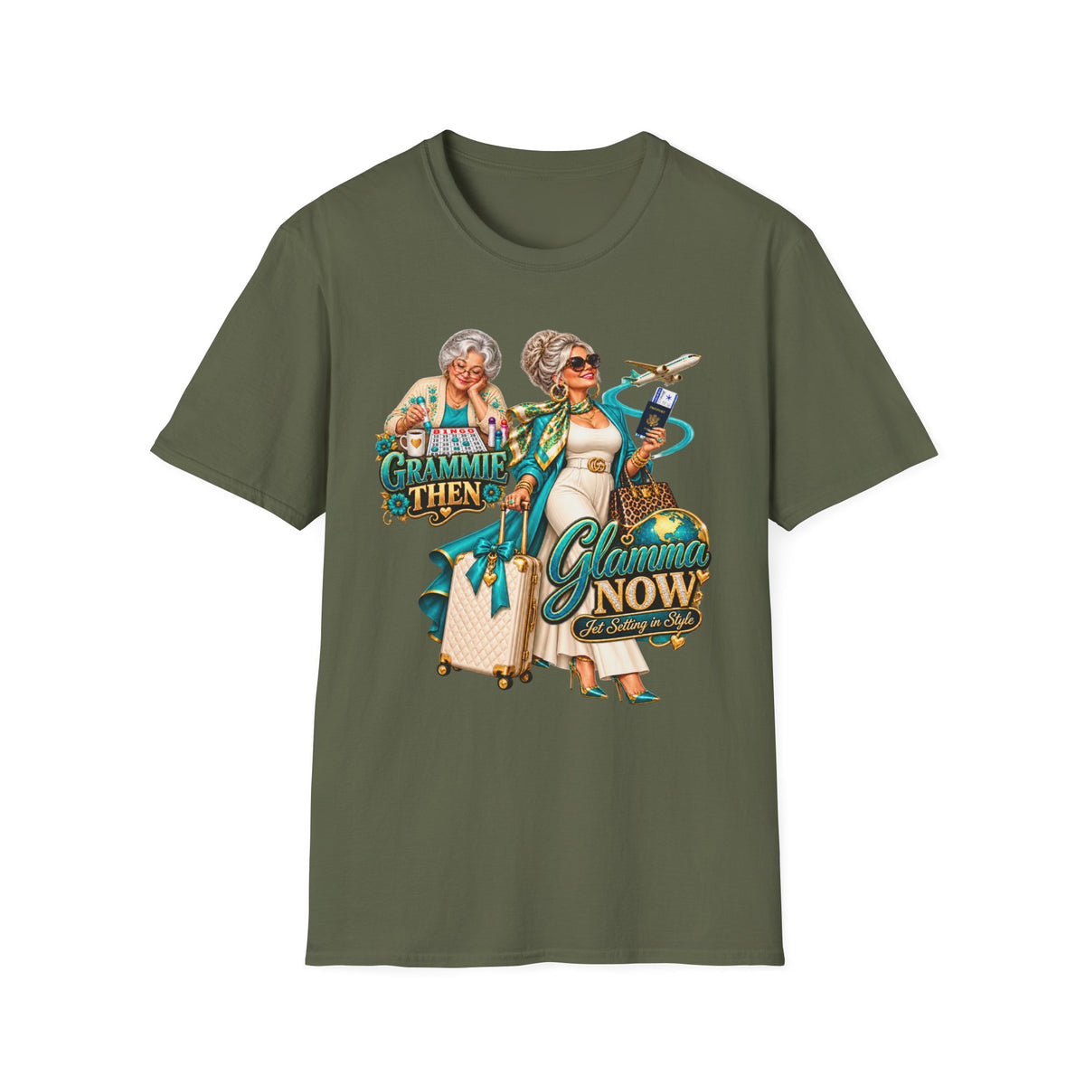 Grammie to Glamma | Jet-Setting Grandma Graphic Tee – Grandma Glow-Up Collection