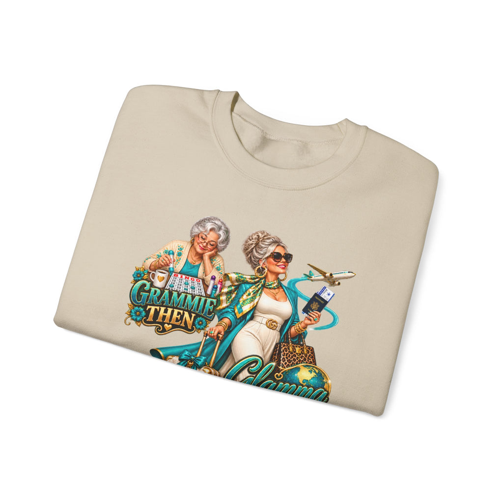Grammie to Glamma | Jet-Setting Grandma Crewneck Sweatshirt – Grandma Glow-Up Collection