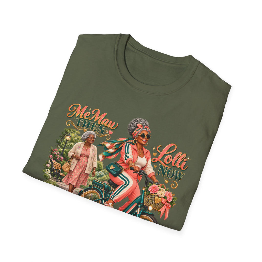 MeMaw to Lolli | Rolling in Style African American Grandma Glow-Up Graphic Tee