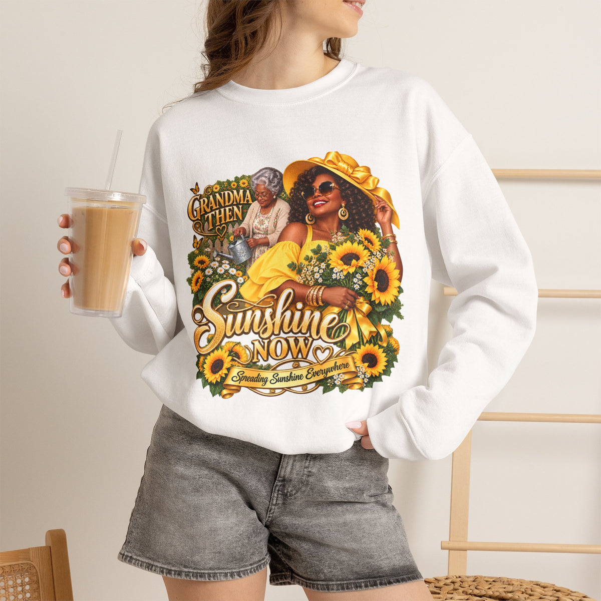 Grandma to Sunshine | African American  Grandma Glow-Up Cozy Crewneck Sweatshirt