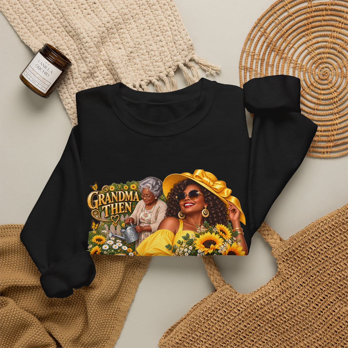 Grandma to Sunshine | African American  Grandma Glow-Up Cozy Crewneck Sweatshirt