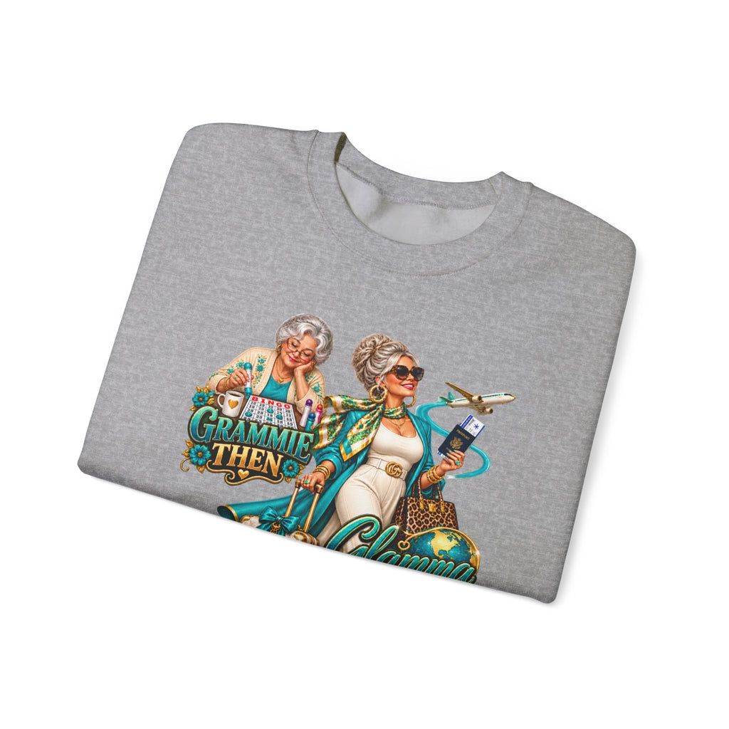 Grammie to Glamma | Jet-Setting Grandma Crewneck Sweatshirt – Grandma Glow-Up Collection