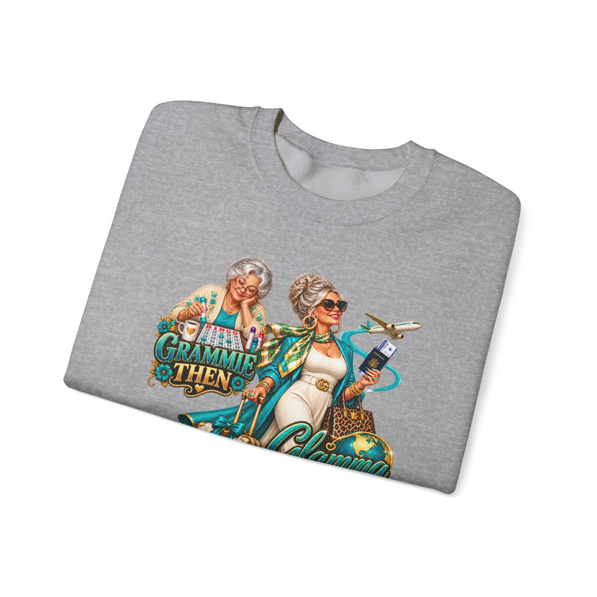 Grammie to Glamma | Jet-Setting Grandma Crewneck Sweatshirt – Grandma Glow-Up Collection