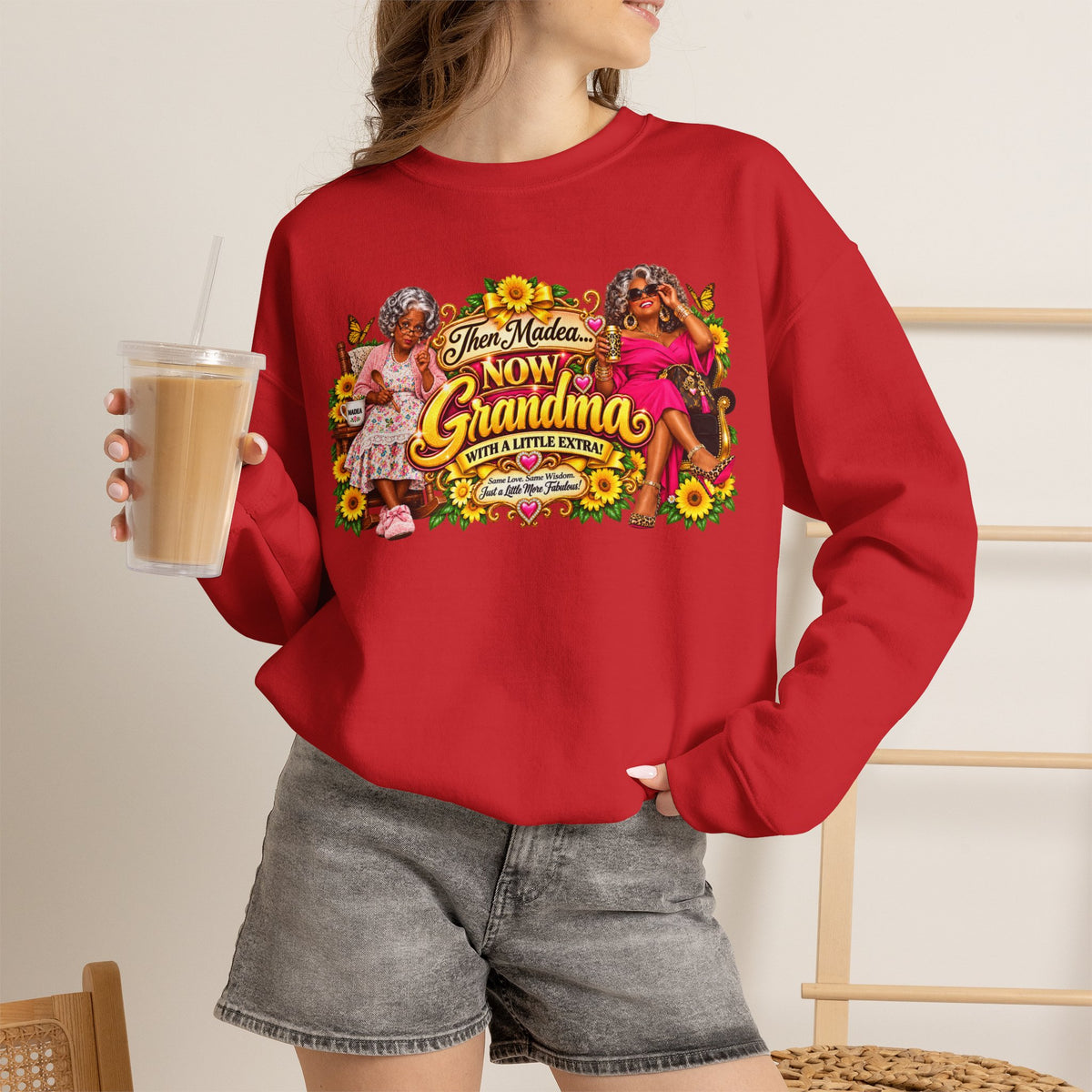 Grandma Golden Glam Crewneck Sweatshirt | Sunflower & Leopard Print | Boss Brand LLC