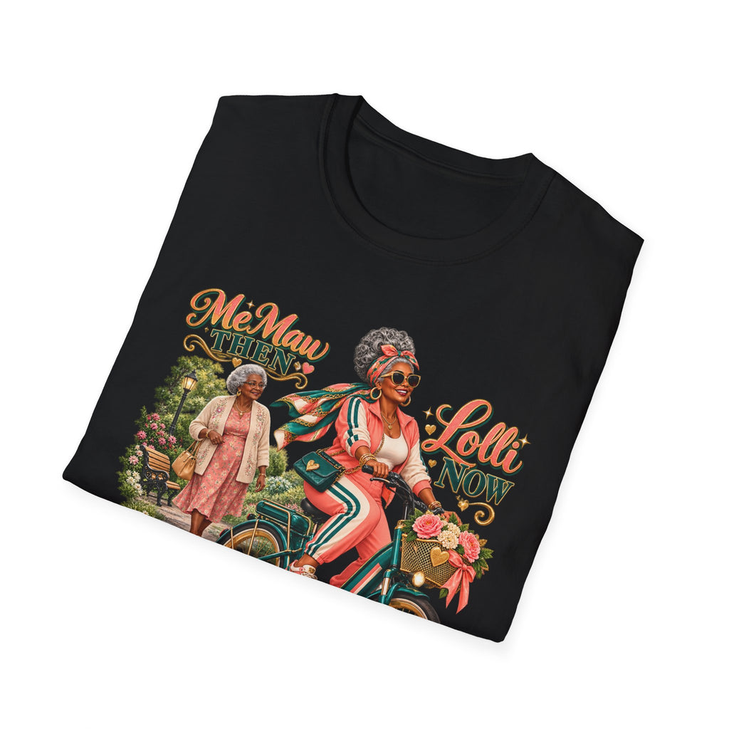 MeMaw to Lolli | Rolling in Style African American Grandma Glow-Up Graphic Tee