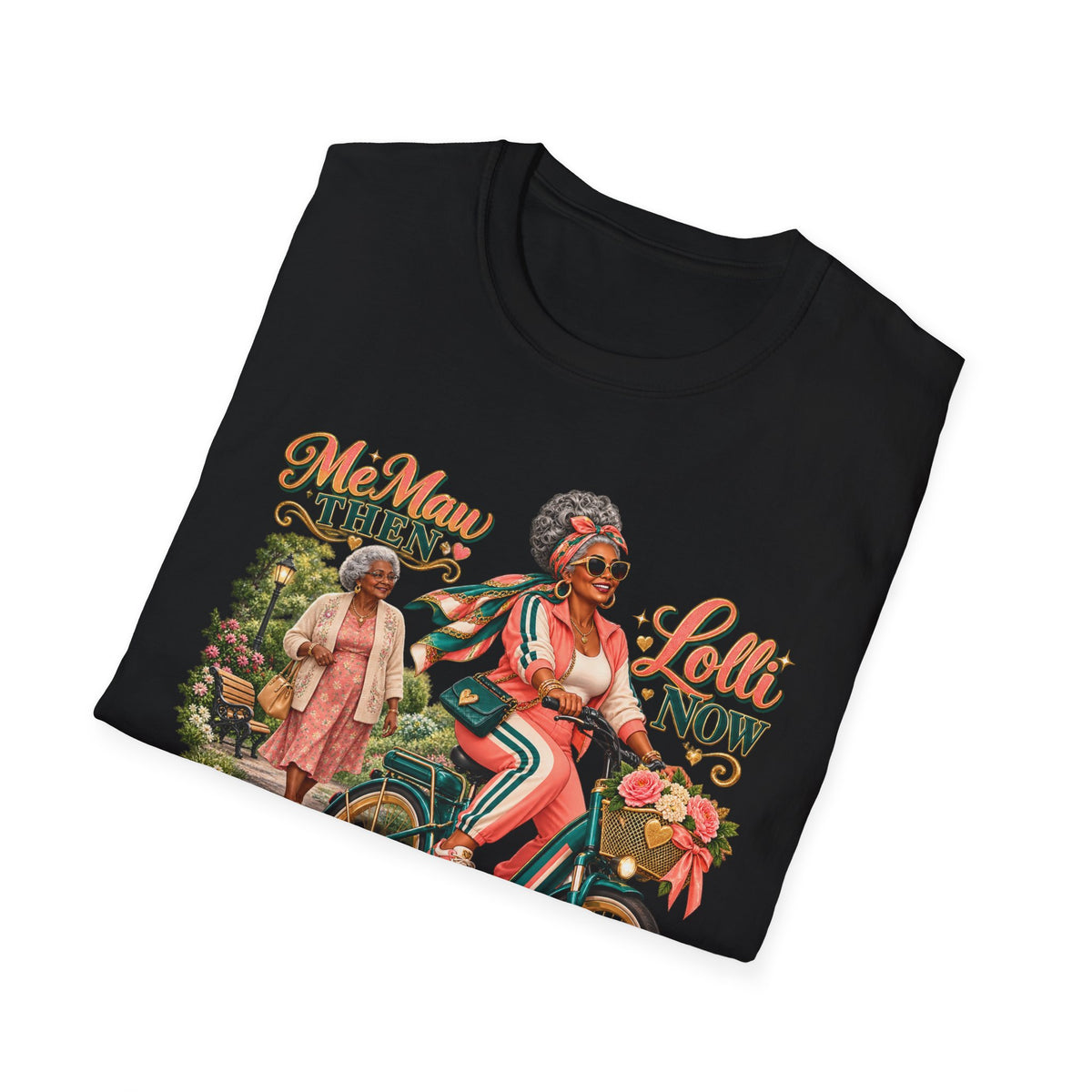 MeMaw to Lolli | Rolling in Style African American Grandma Glow-Up Graphic Tee