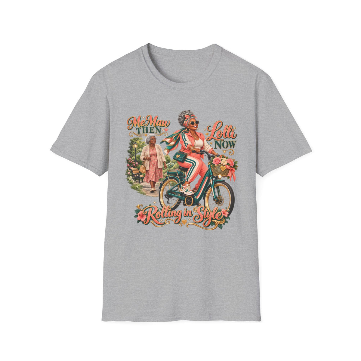 MeMaw to Lolli | Rolling in Style African American Grandma Glow-Up Graphic Tee